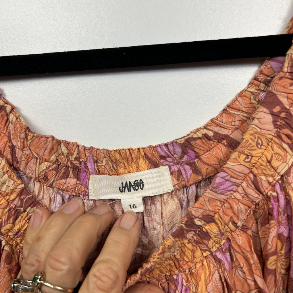 Jaase Boho Puff Sleeve Smocked Blouse - Size 16