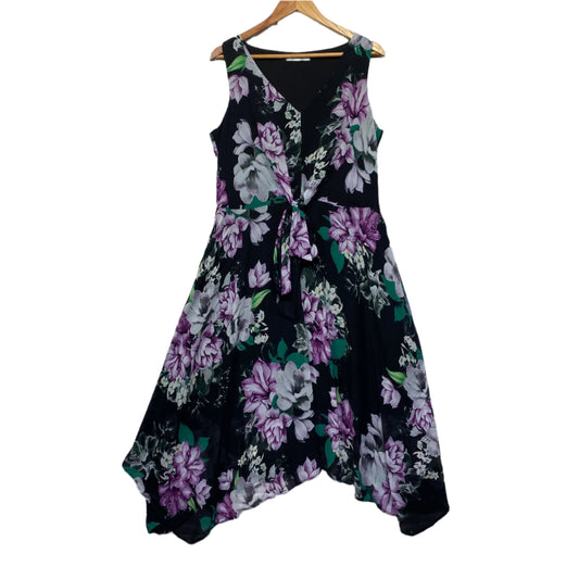 Katies Dress Size 14 Black Floral Sleeveless Cocktail