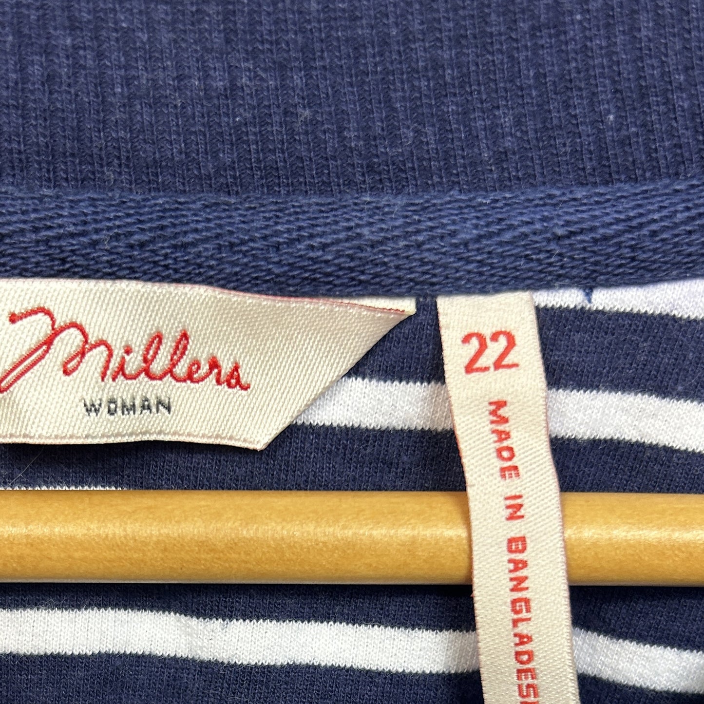 Millers Navy Striped Cotton Top - Size 22