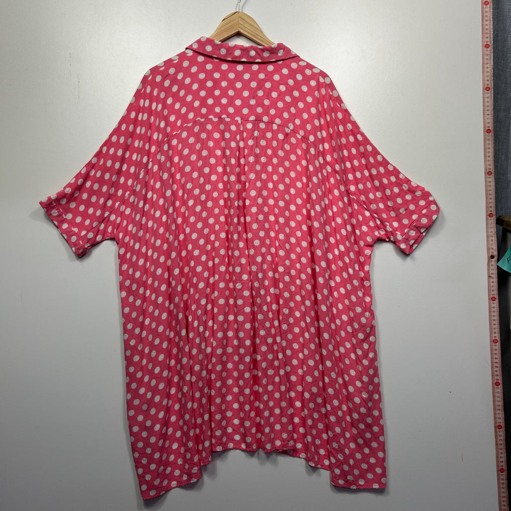 She Street Pink and White Polka Dot Oversized Shirt - One Size