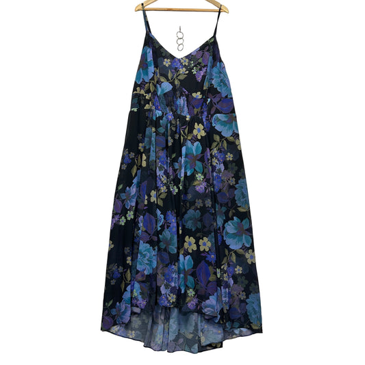 City Chic Maxi Dress Size 22 24 2XL Plus Sleeveless Floral Purple Teal Black Hi Low
