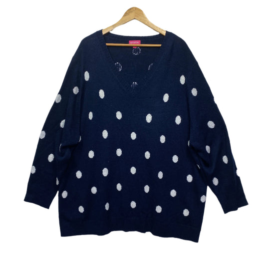 Emme Jumper Size 22 XL Blue Polka Dots Long Sleeve Knit