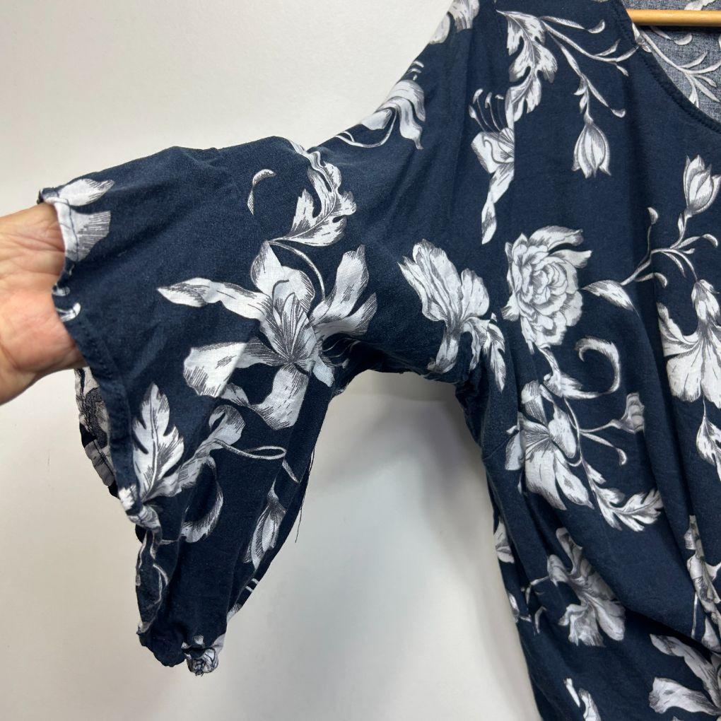 Katies Navy Linen Floral Top - Size 20