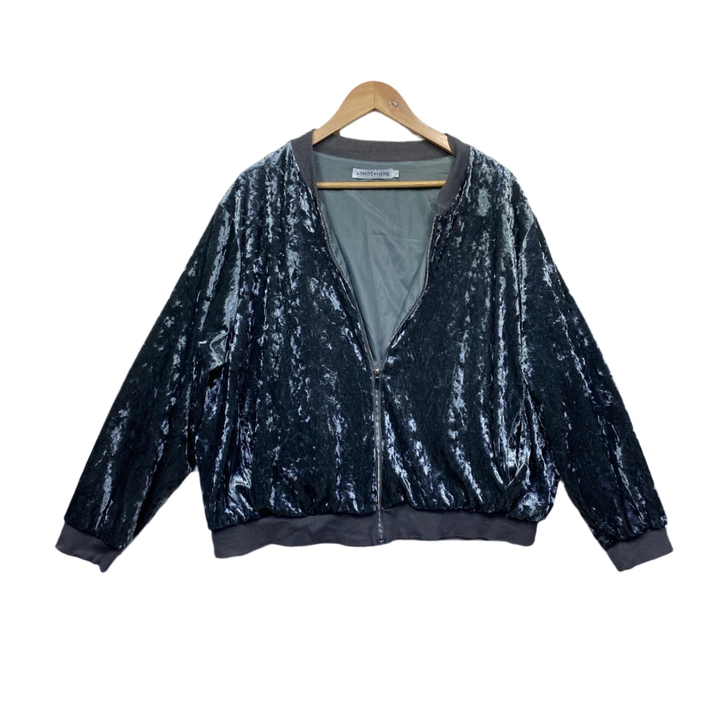 Atmos & Here Crushed Velvet Bomber Jacket Size 22 Grey Long Sleeve