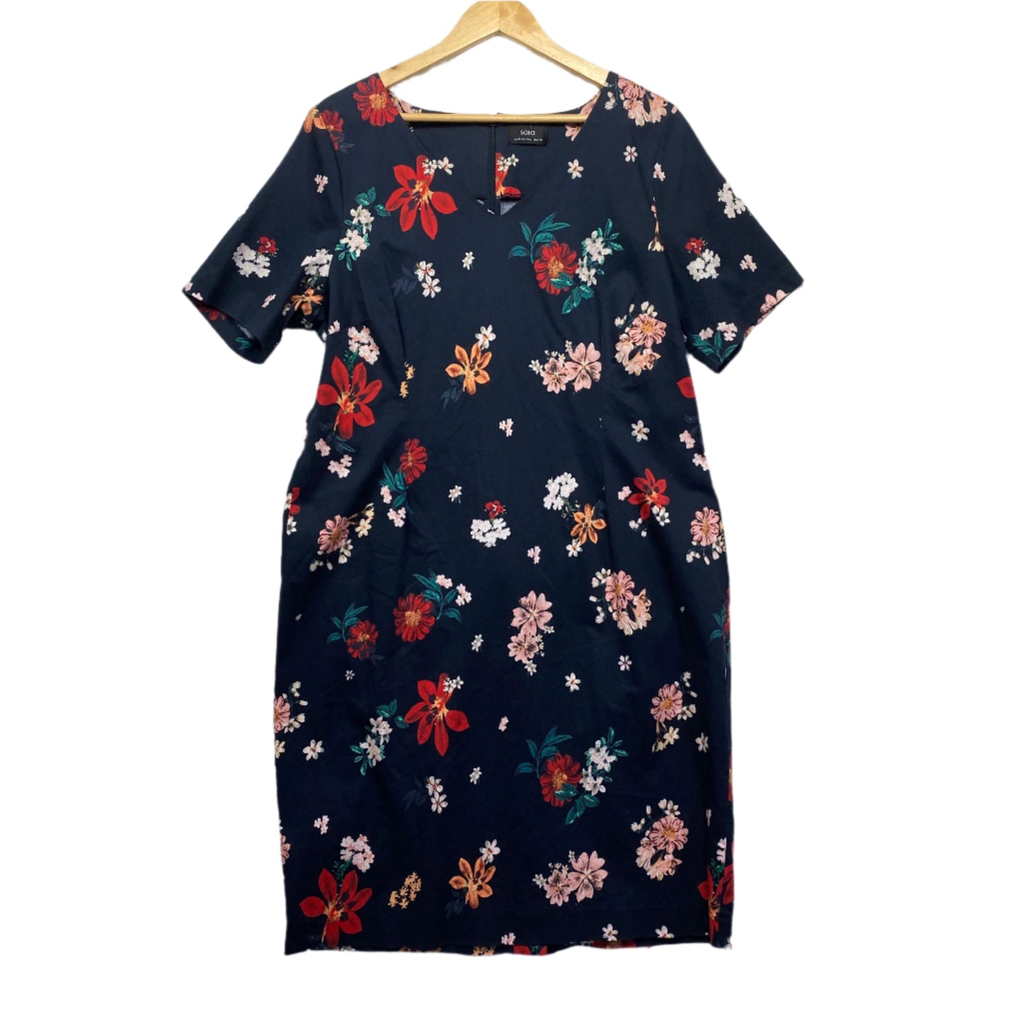 Sara Dress Size 18 Plus Navy Floral Pencil Short Sleeve