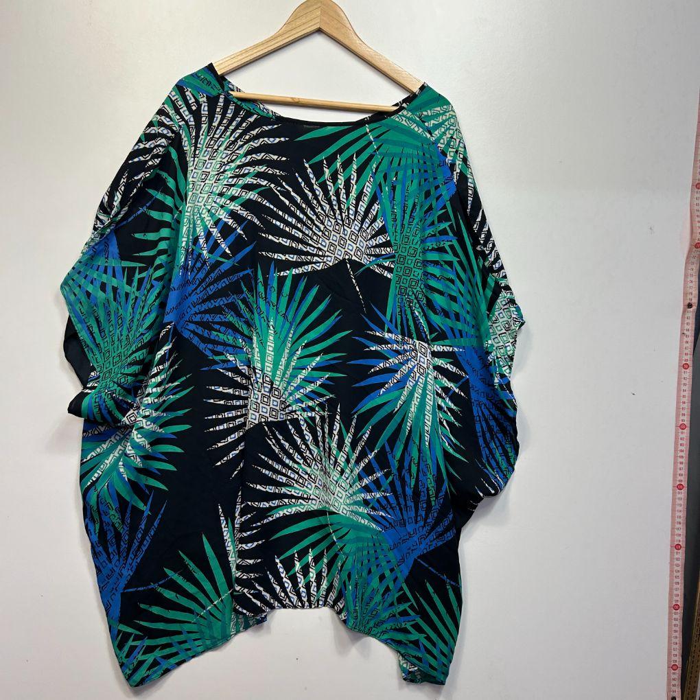 Khoko Green Palm Print Kaftan Top - Size 24/26