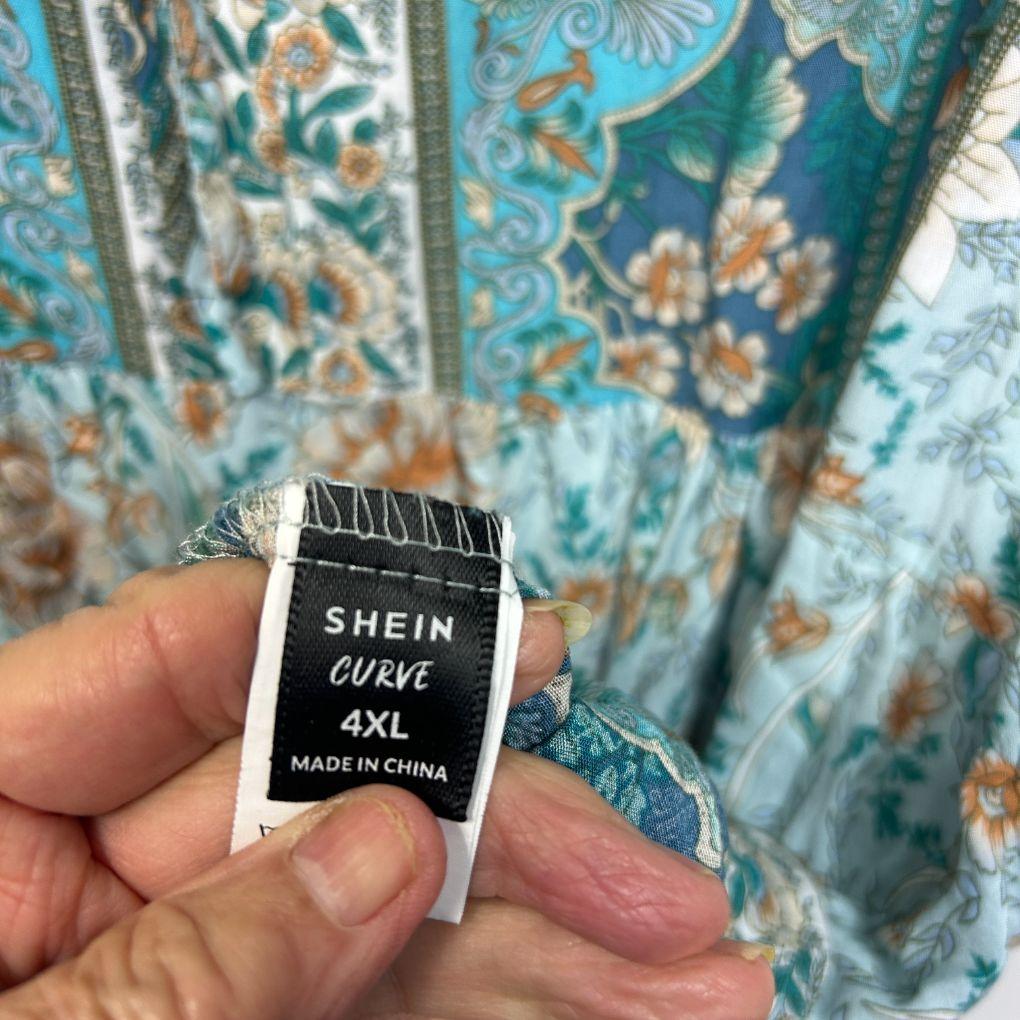 Shein Teal Floral Boho Top - Size 4XL
