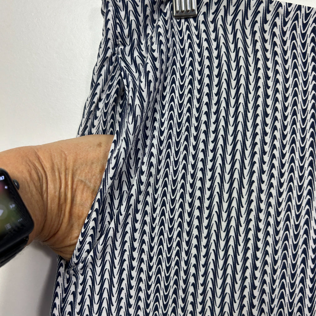 David Lawrence Navy & White Geometric Print Pants - Size 16