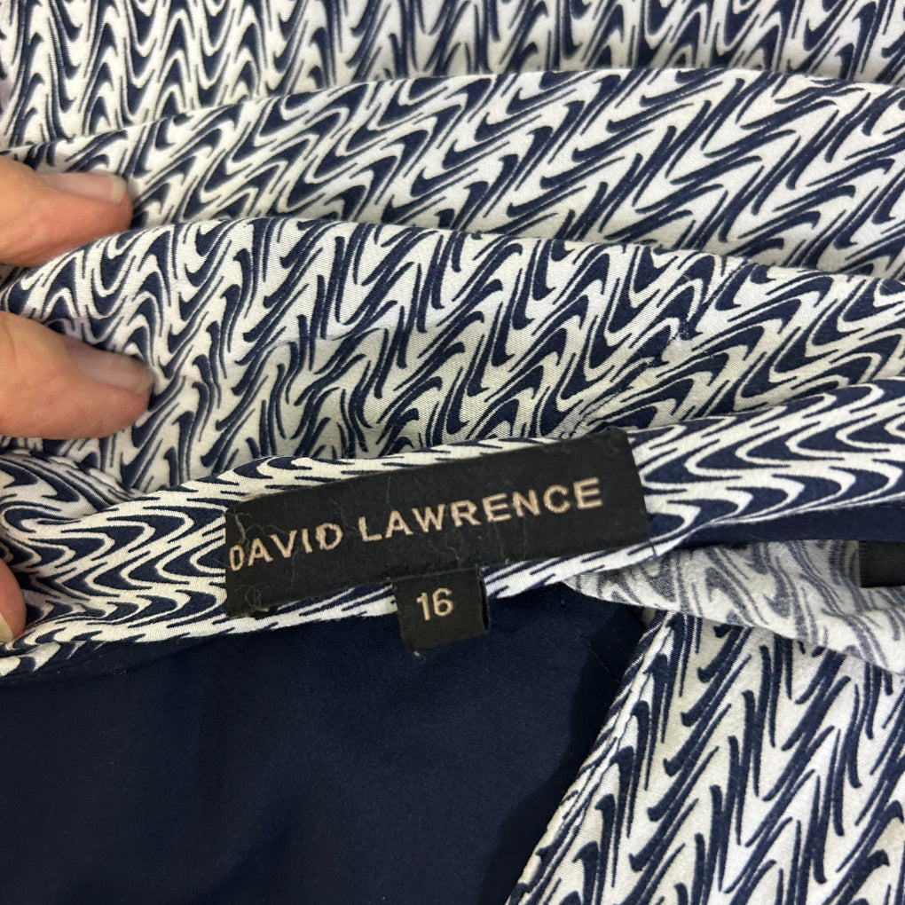 David Lawrence Navy & White Geometric Print Pants - Size 16