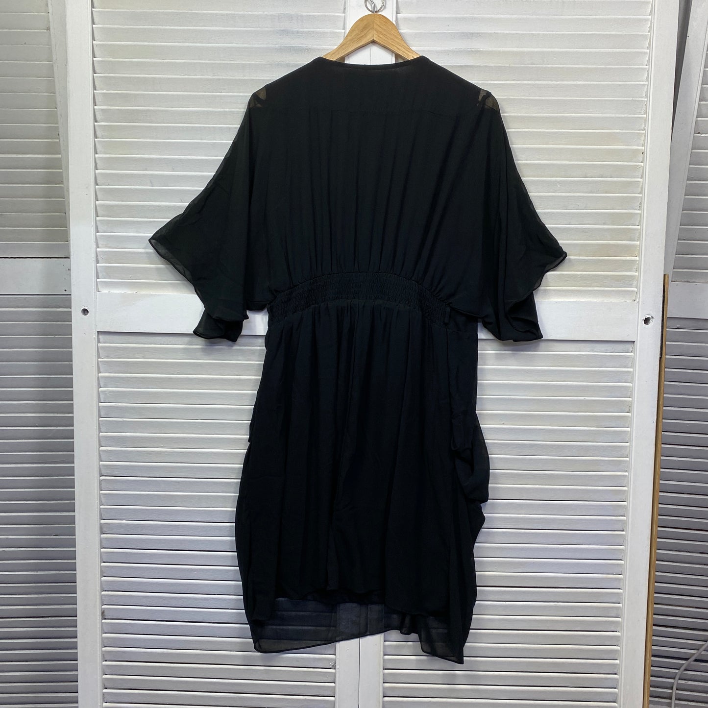 City Chic Dress Size 18 Medium Plus Black Short Sleeve Cocktail Evening Sheer Overlay