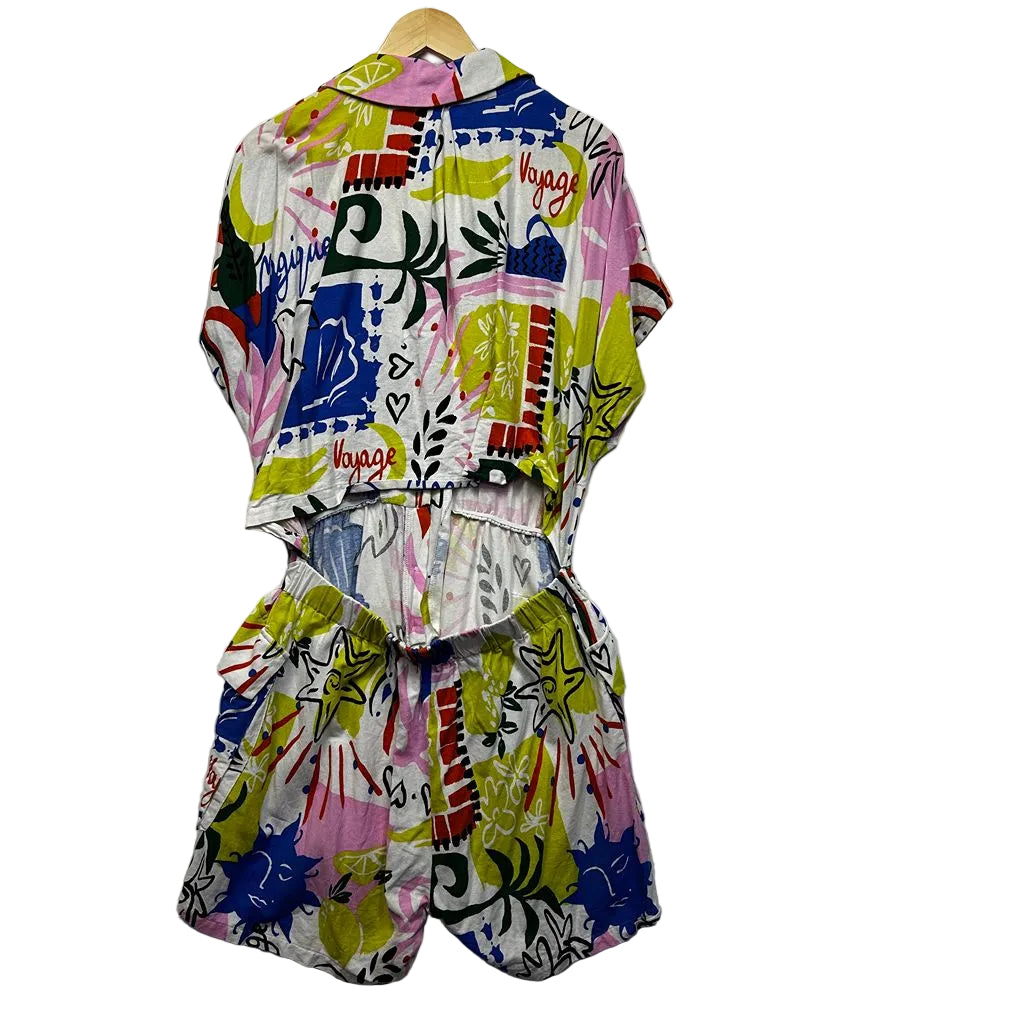 City Chic Multicoloured Linen Cutout Back Playsuit - Size 16/S