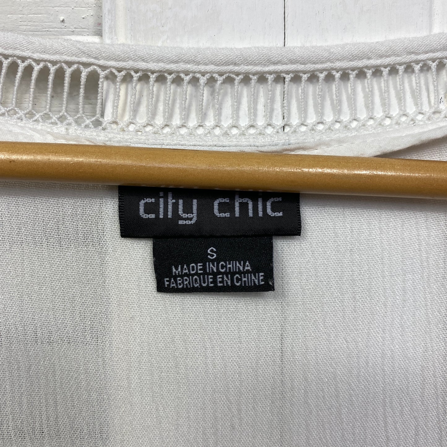 City Chic Dress Size 16 Small Plus White 3/4 Sleeve Crochet Trim