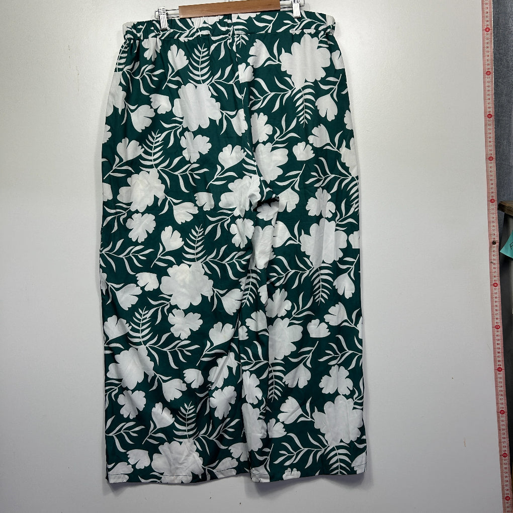 Green Floral Wide Leg Pants - Size 3XL
