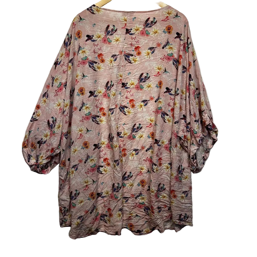 Curvaceous Pink Floral Butterflies Kimono - Size 22/24