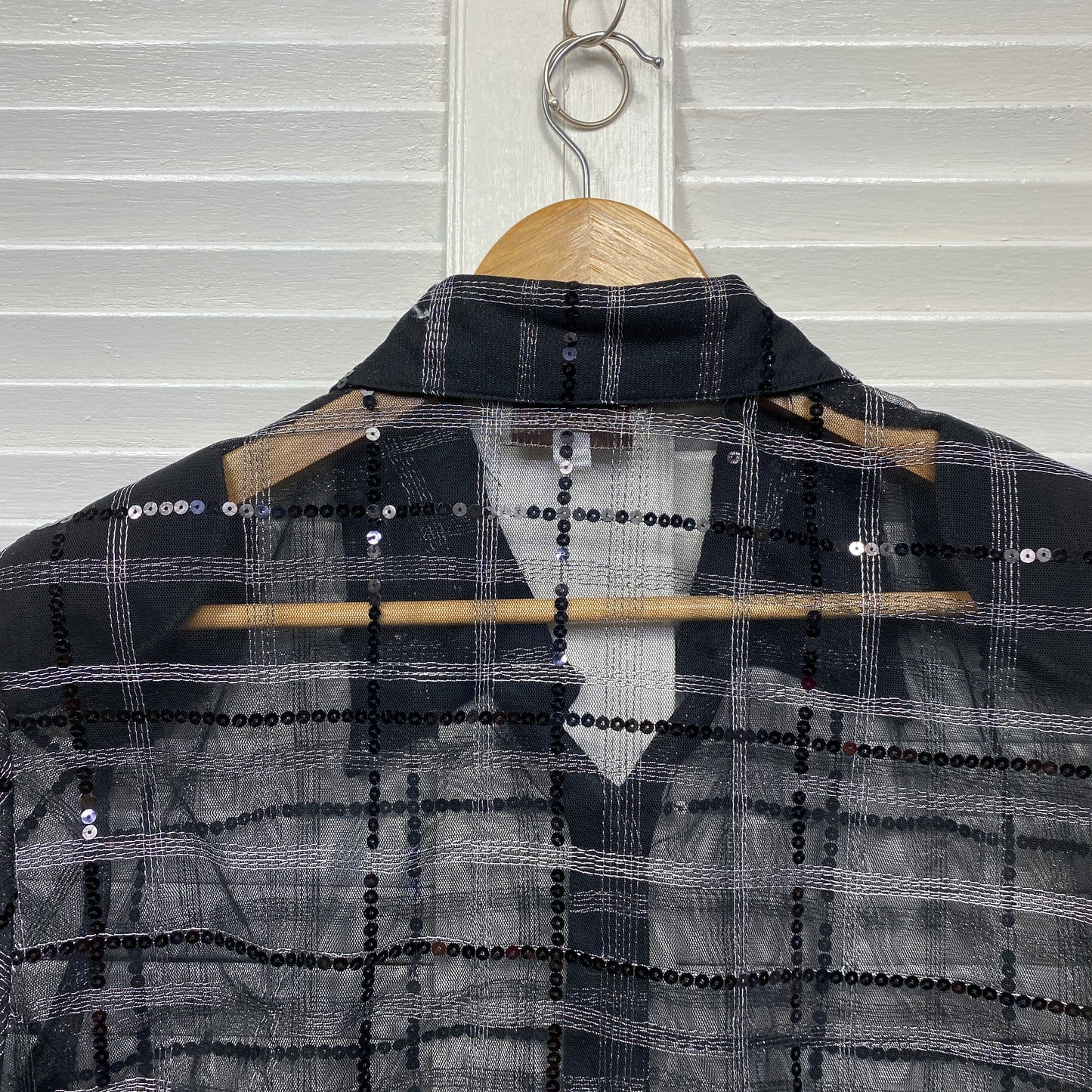 Ricki Renee Top Size 18 Black Check Sequins Sheer Cocktail