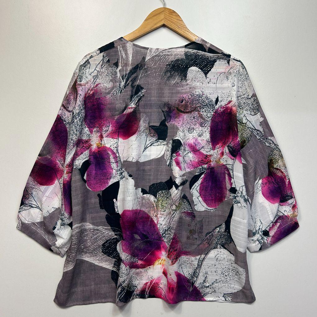 Seven Sisters Grey Floral Blouse - Size 4/14/16