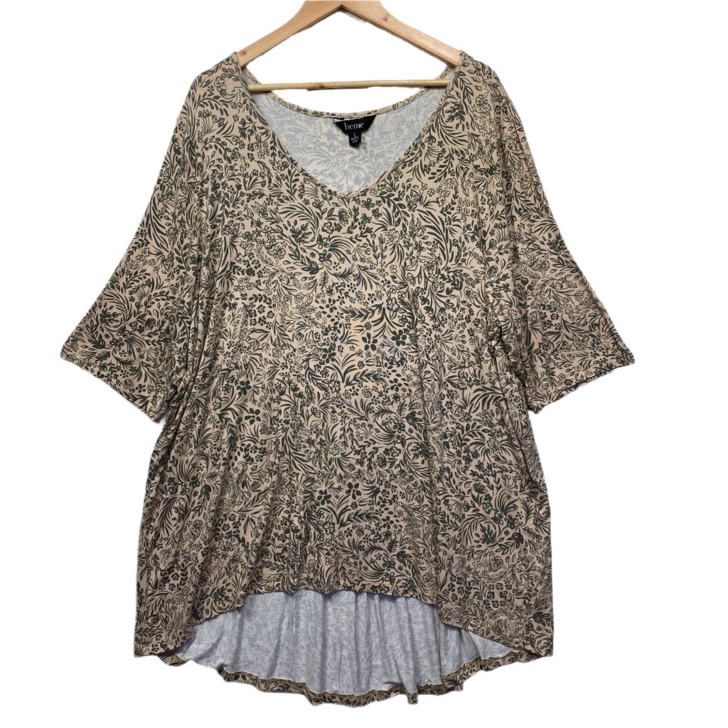 Beme Top Size 20 Plus Large Short Sleeve Beige Floral