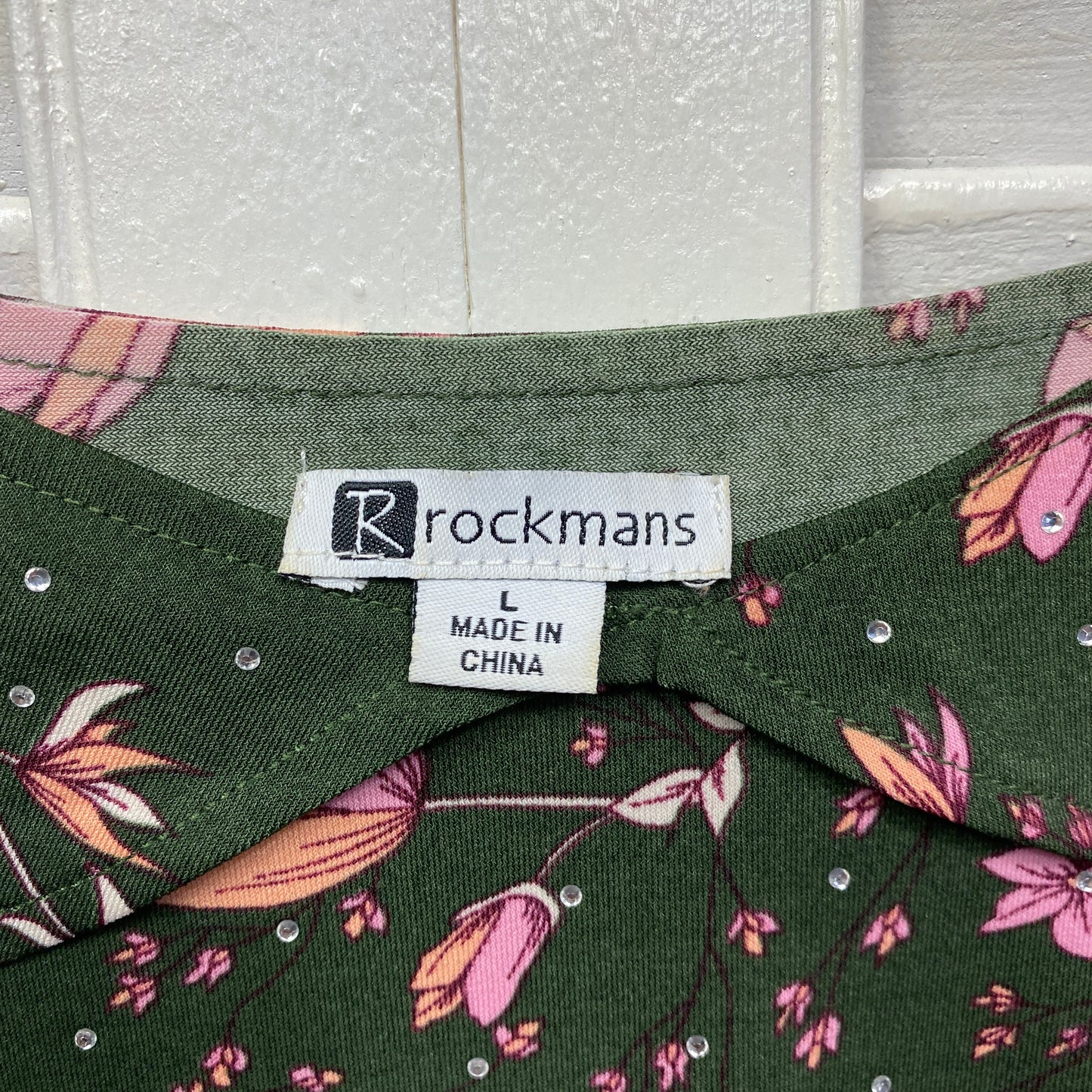 Rockmans Top Size 14 Large Green Pink Floral Cold Shoulder Sleeve