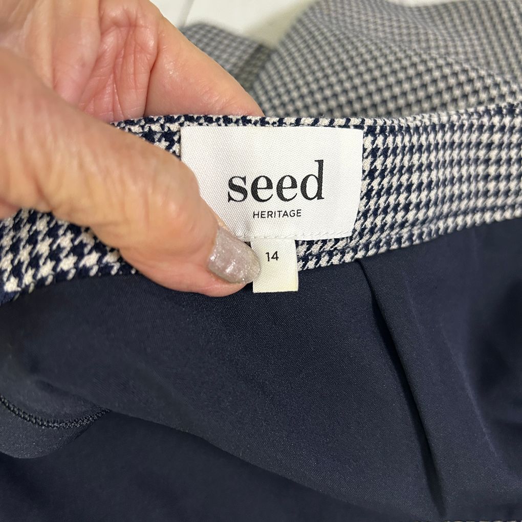 Seed Heritage Navy Houndstooth Mini Skirt - Size 14