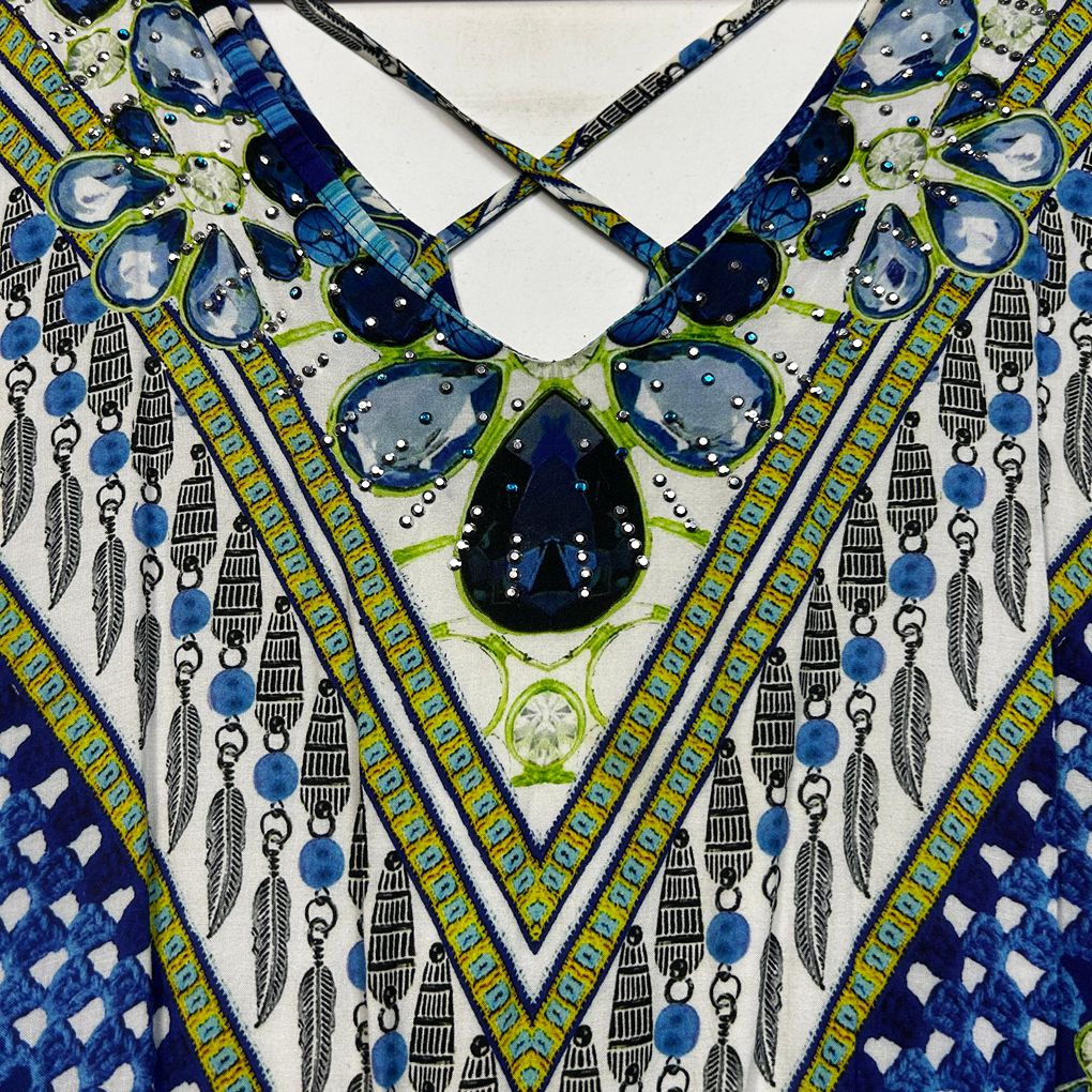 Rockmans Blue Print Maxi Dress - Size 14