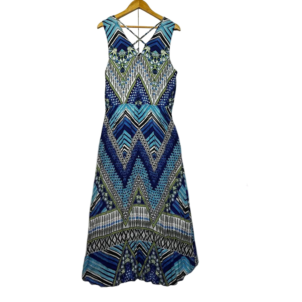 Rockmans Blue Print Maxi Dress - Size 14