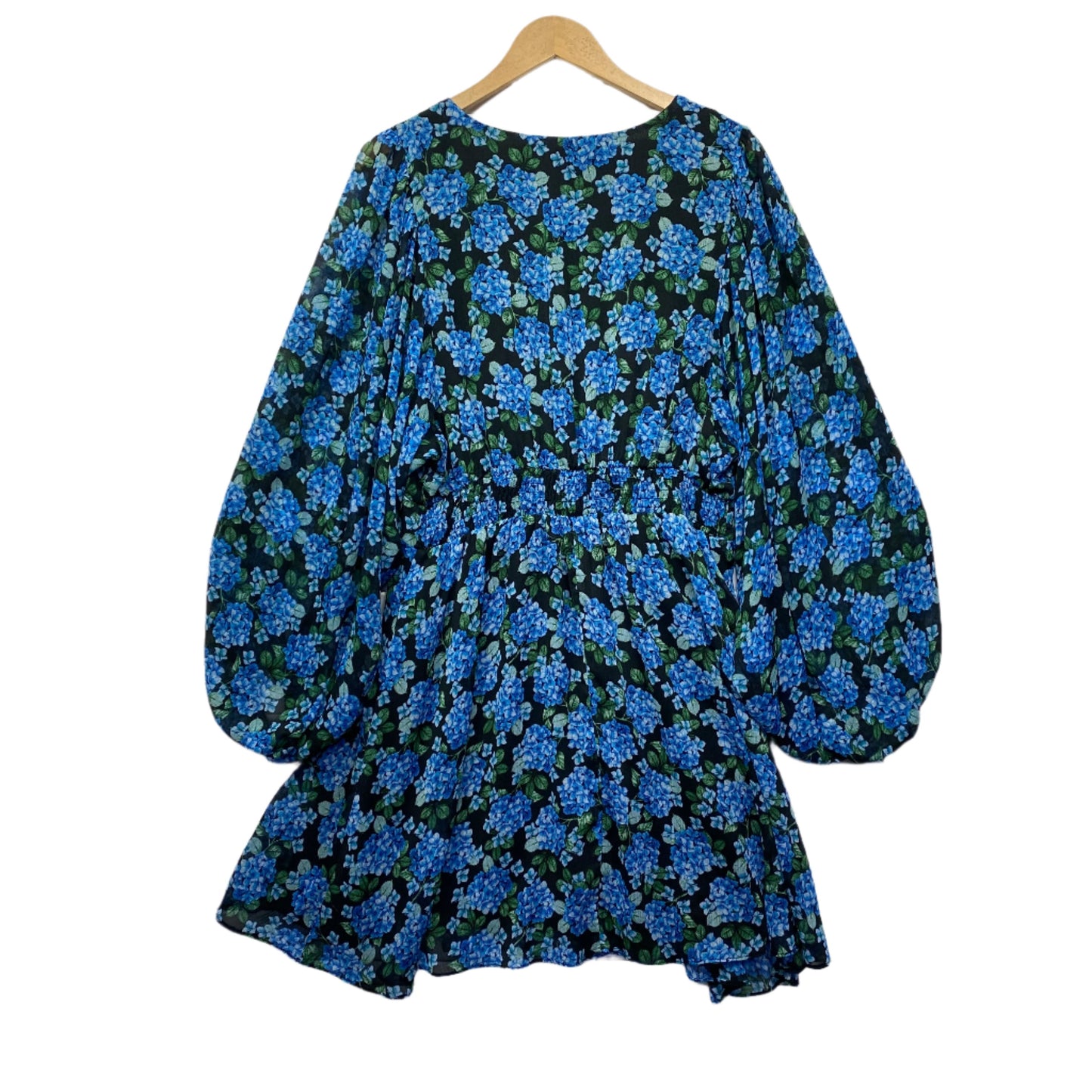 City Chic Dress Size 16 Small Blue Floral Long Billow Sleeve