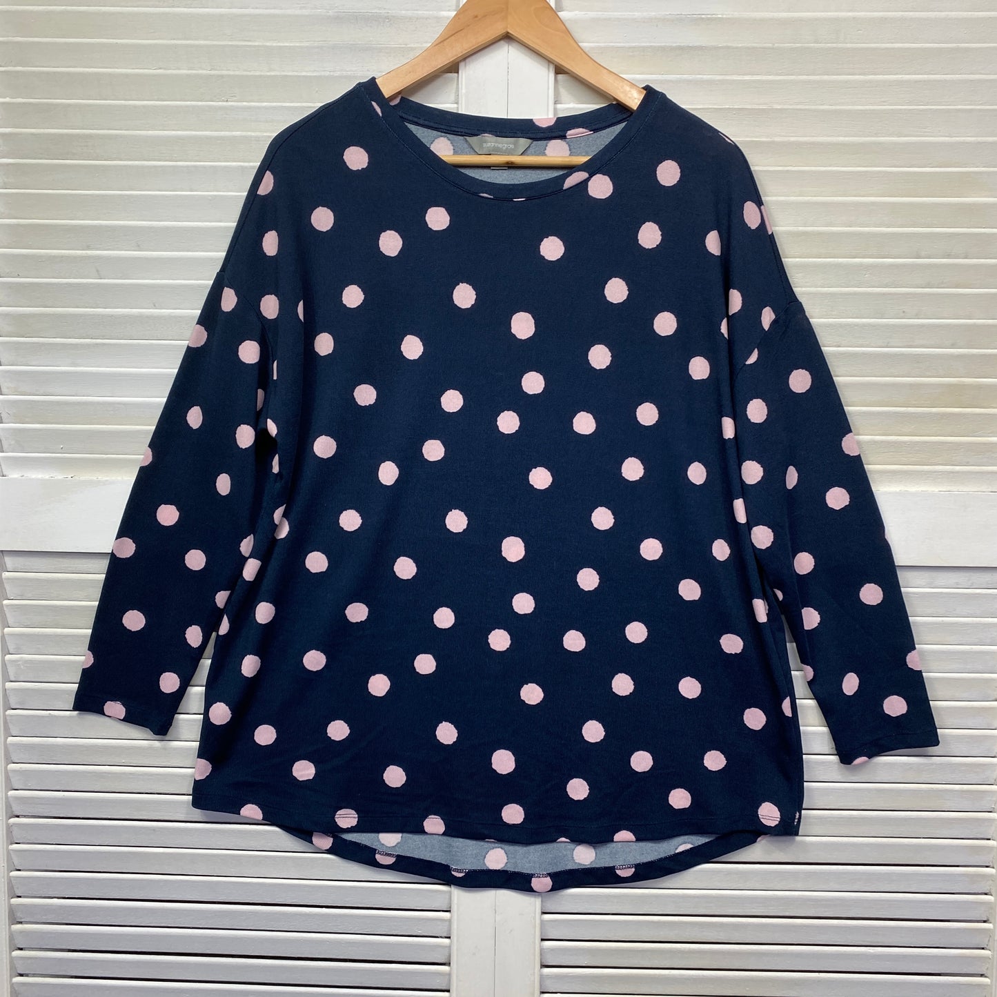 Suzanne Grae Jumper Size Large Navy Pink Polka Dots Long Sleeve