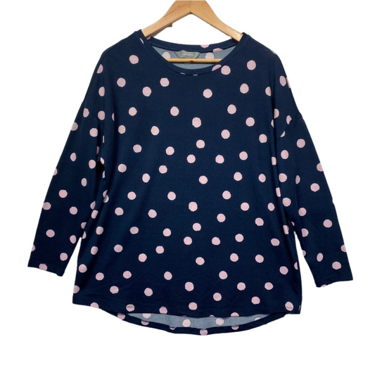 Suzanne Grae Jumper Size Large Navy Pink Polka Dots Long Sleeve