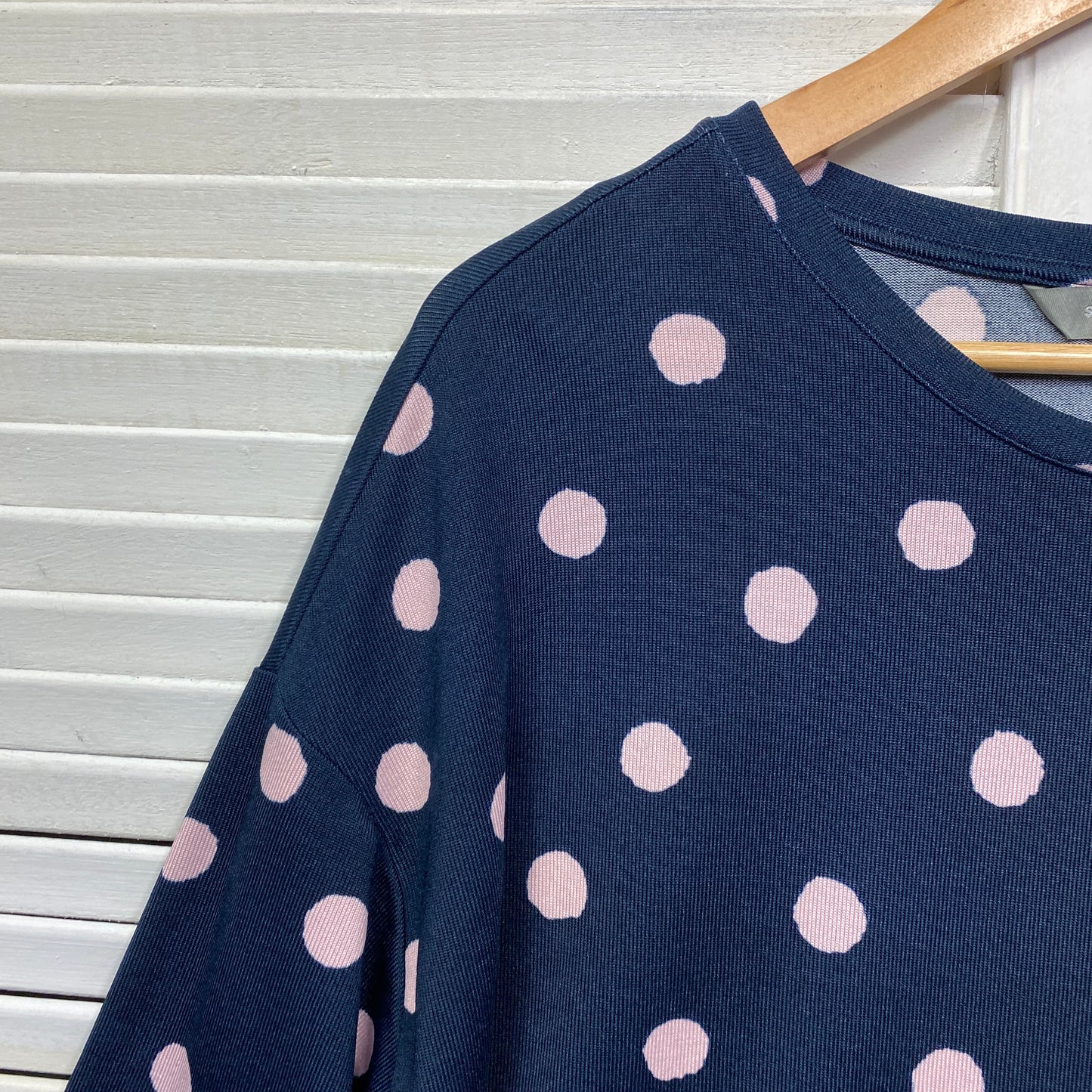 Suzanne Grae Jumper Size Large Navy Pink Polka Dots Long Sleeve