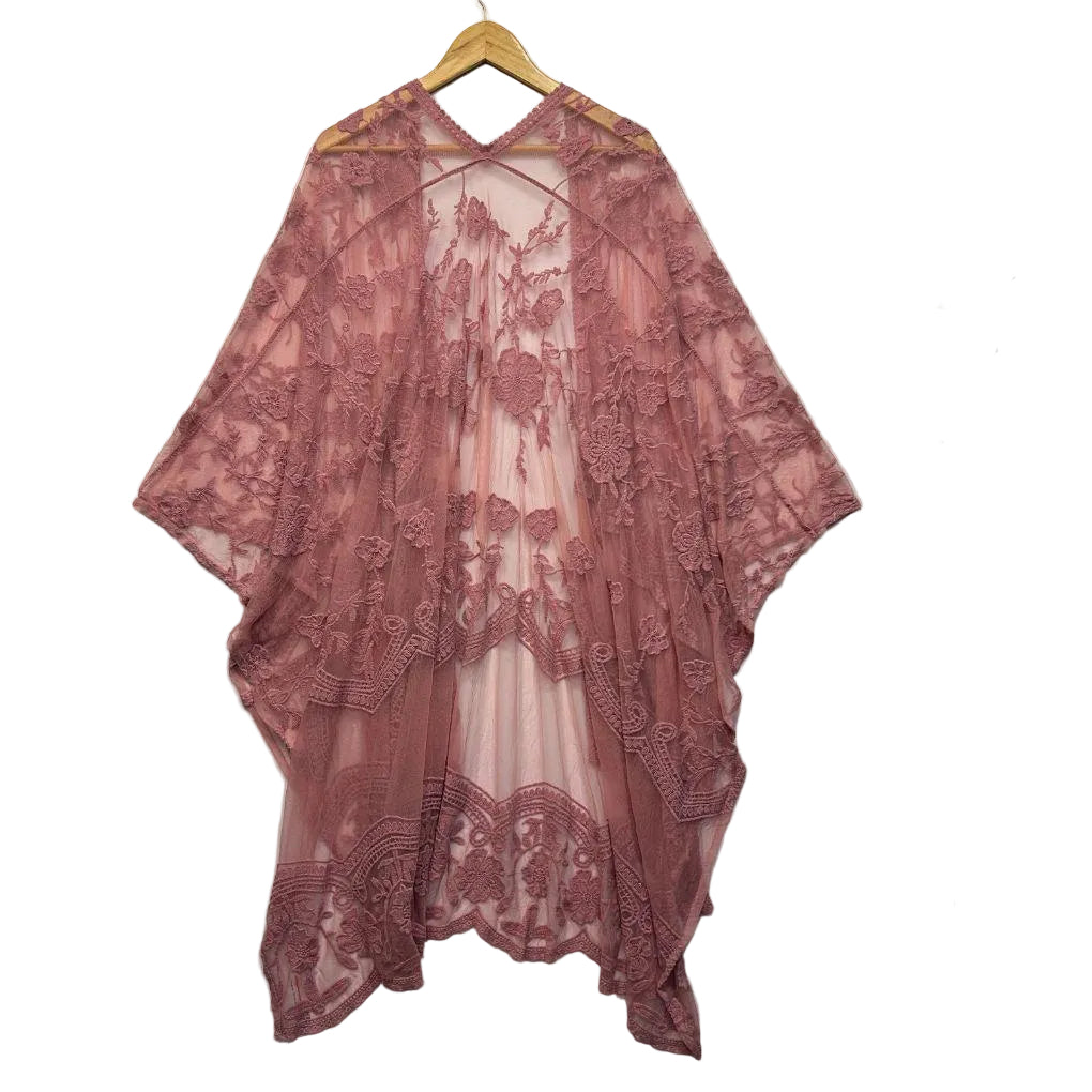 Boho Dusty Pink Lace Kaftan - One Size