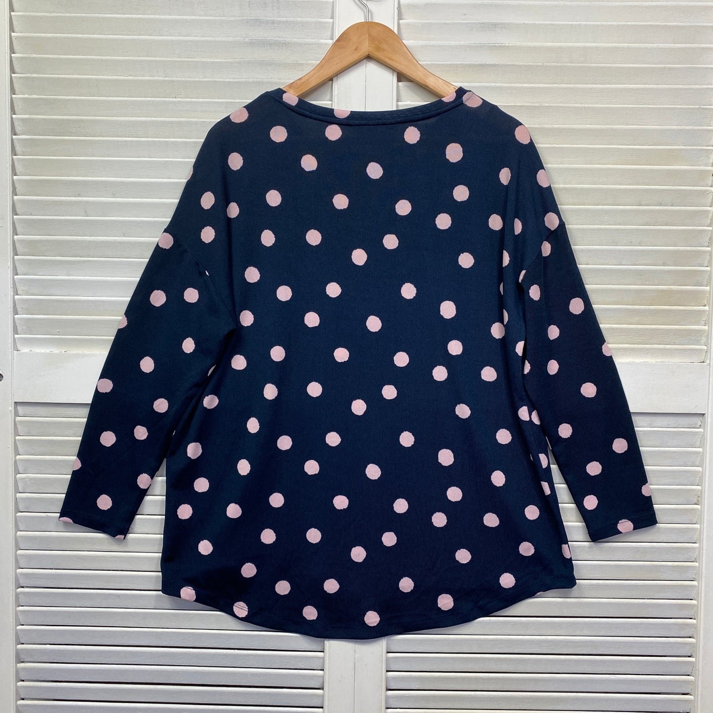 Suzanne Grae Jumper Size Large Navy Pink Polka Dots Long Sleeve