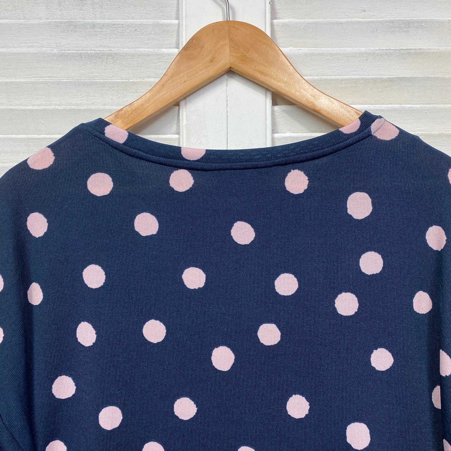 Suzanne Grae Jumper Size Large Navy Pink Polka Dots Long Sleeve