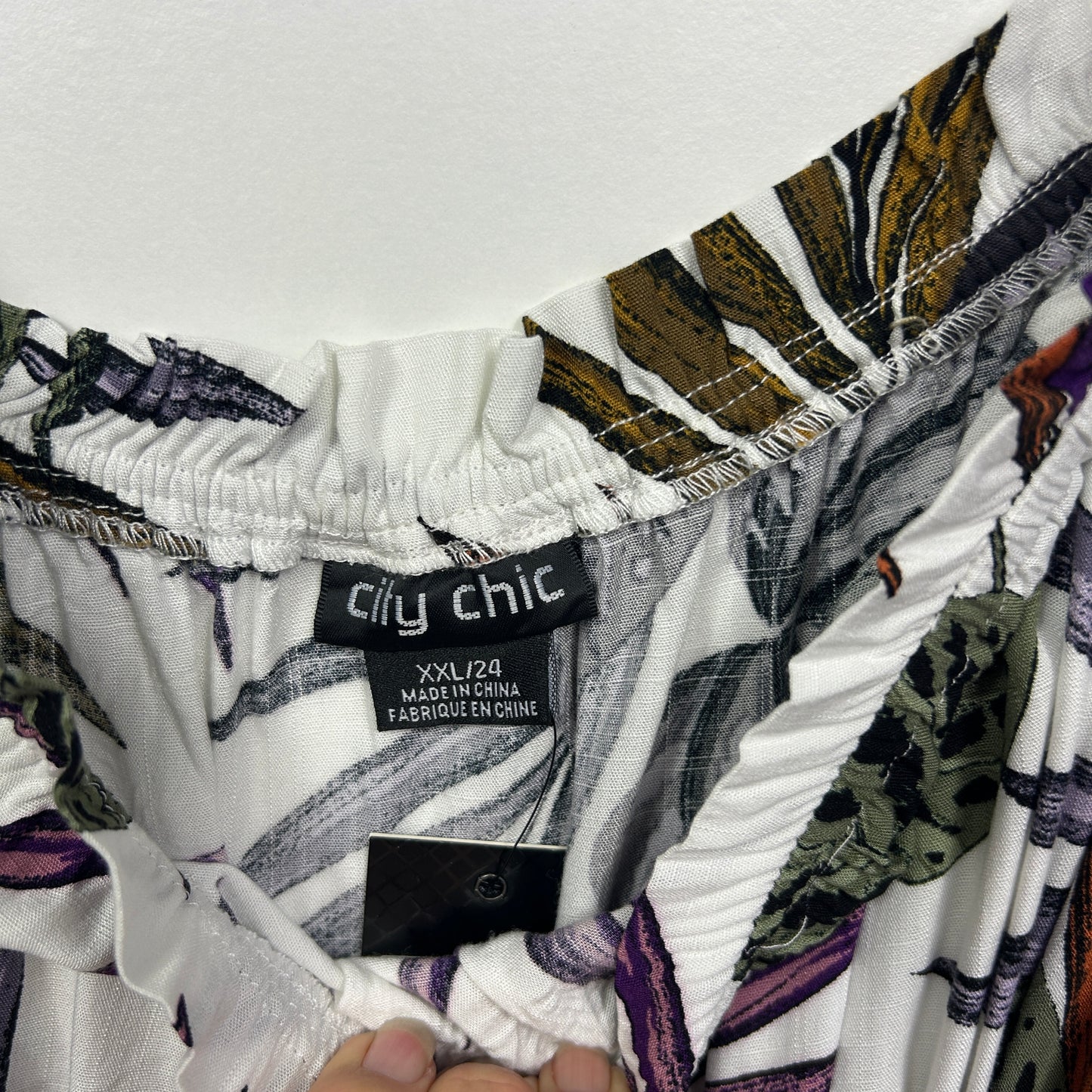 City Chic White Purple Green Island Paradise Dress - Size XXL/24