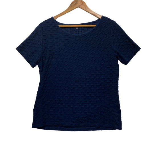 Liz Jordan Top Size 14 Large Navy Short Sleeve Textured