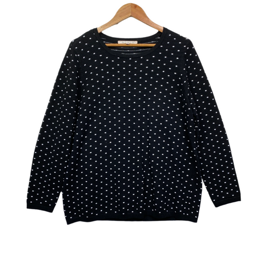 Noni B Top Jumper Size XL 16 Plus Black White Polka Dots Ribbed