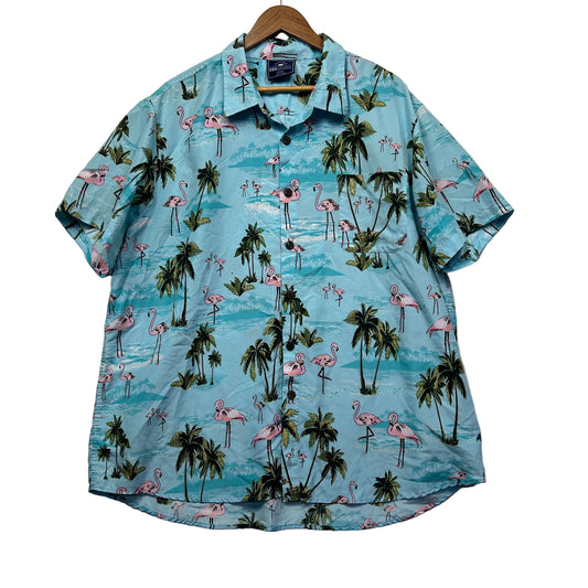 DBK Apparel Aqua Flamingo Print Mens Shirt - Size 5XL