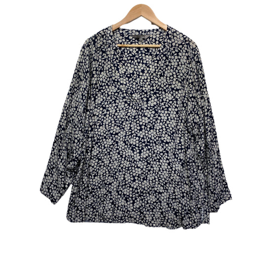 Belle Curve Top Size 18 Plus Black Beige Floral Long Sleeve Viscose