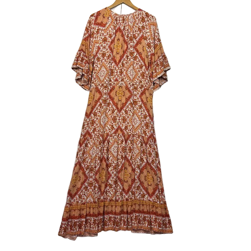 Silver Wishes Rust Paisley Boho Maxi Dress - Size 16