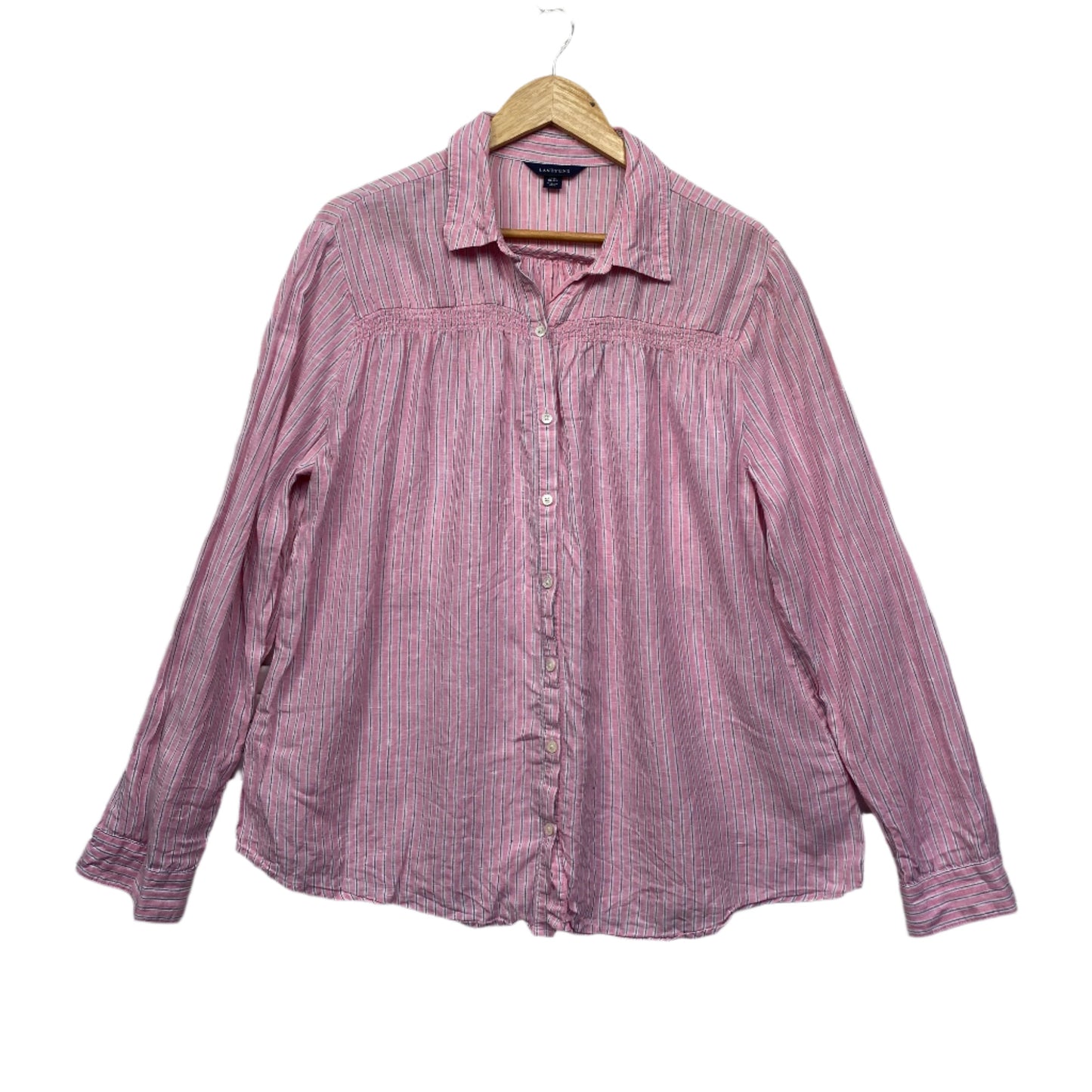 Lands End Top Size 18-20 Long Sleeve Pink Striped Button Up