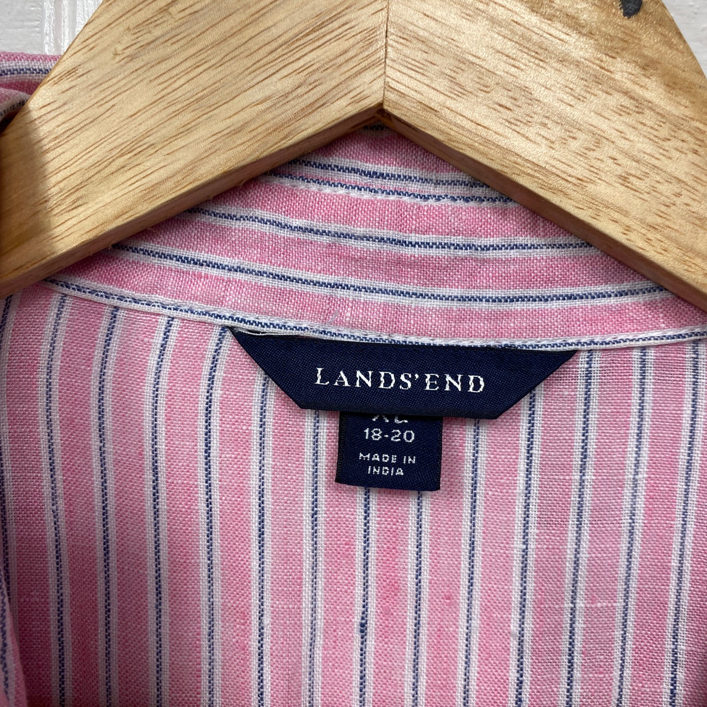 Lands End Top Size 18-20 Long Sleeve Pink Striped Button Up