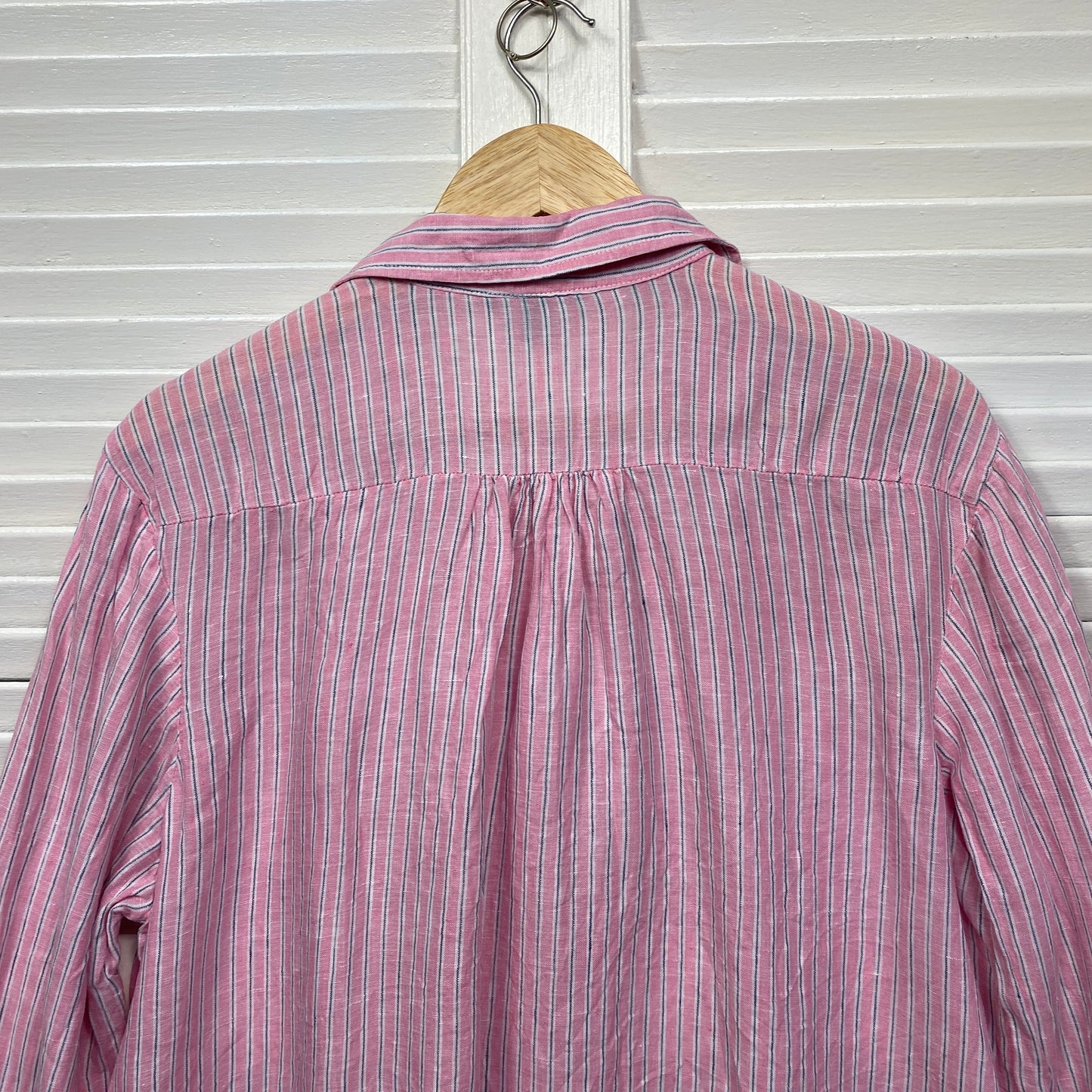 Lands End Top Size 18-20 Long Sleeve Pink Striped Button Up