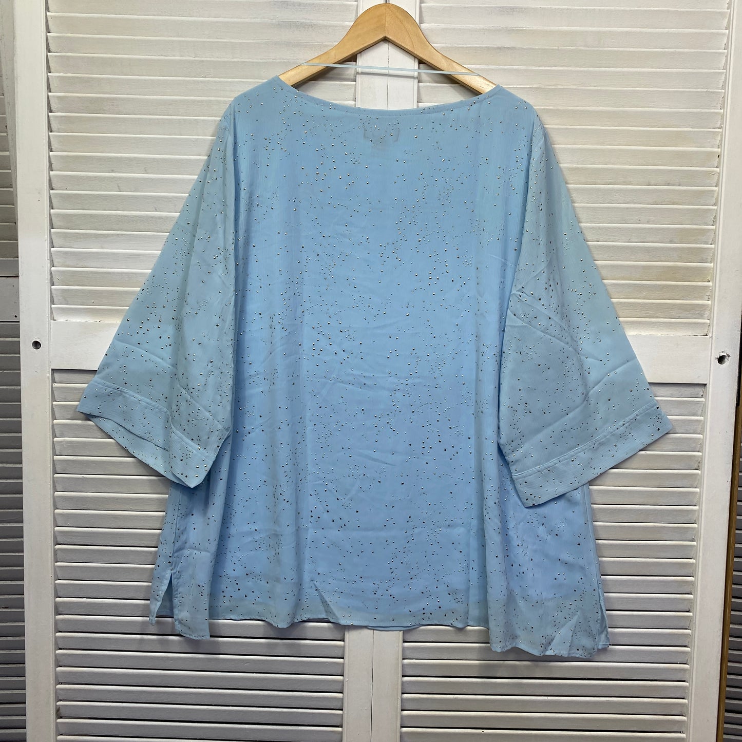 beme Top Size 22 Plus Blue Long Sleeve Beaded Lined Sheer Overlay