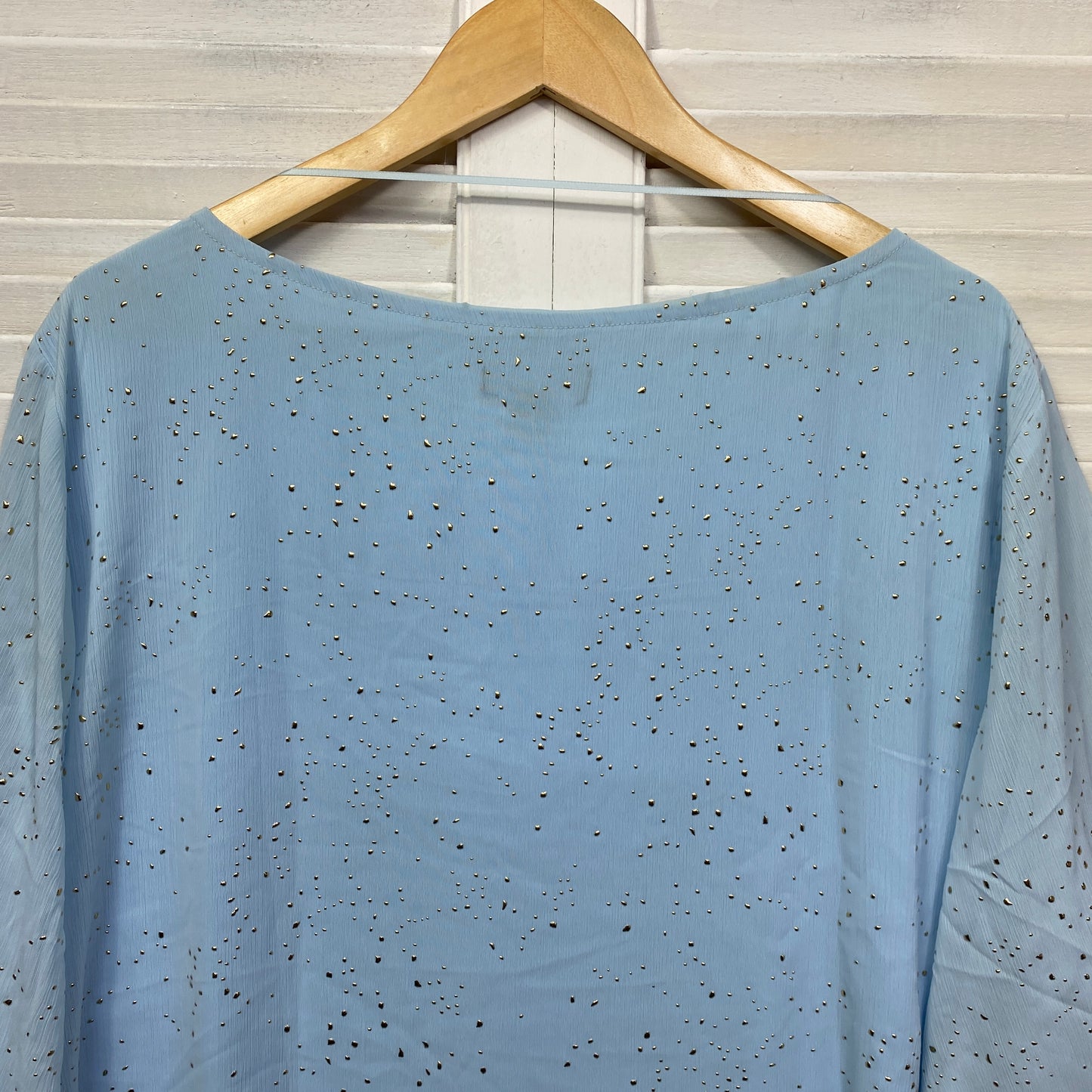 beme Top Size 22 Plus Blue Long Sleeve Beaded Lined Sheer Overlay