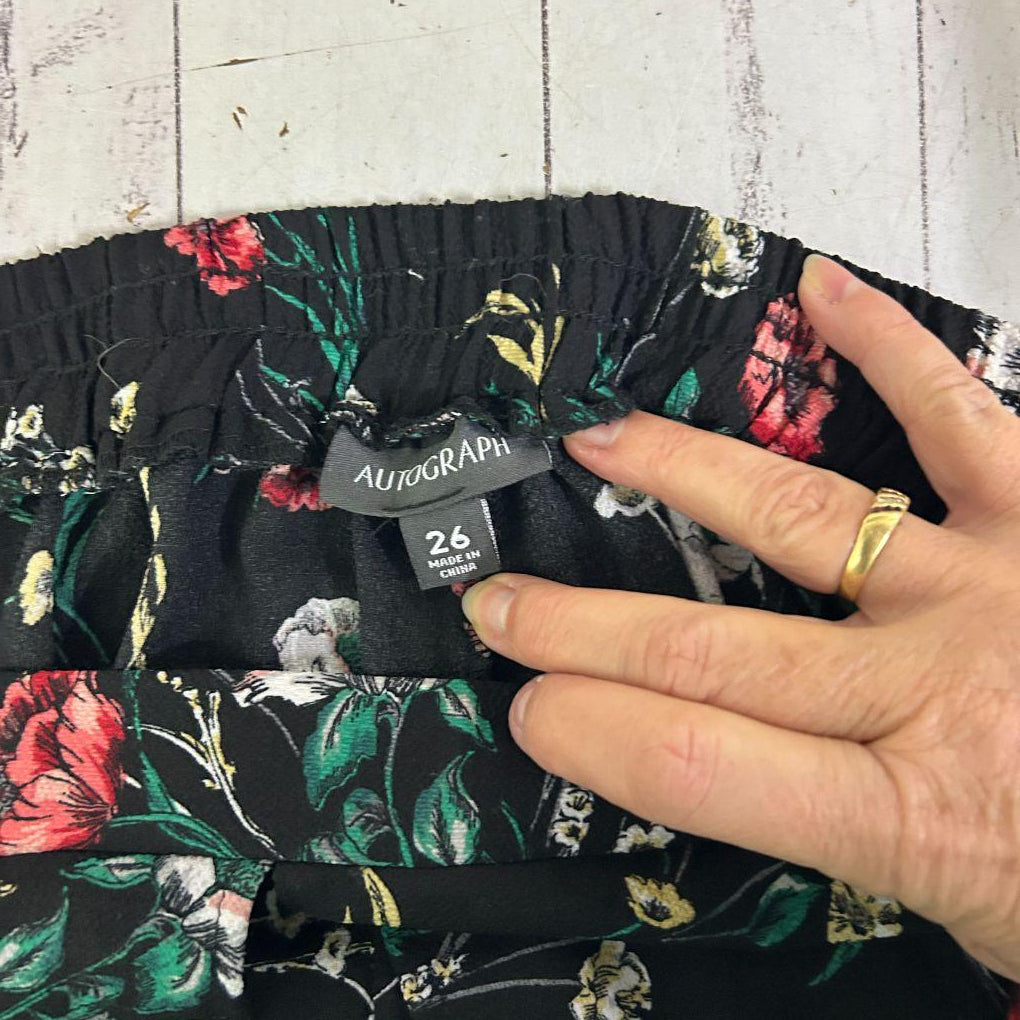 Autograph Black Floral Cropped Pants - Size 26