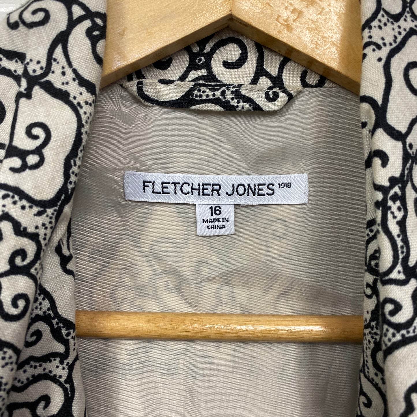 Fletcher Jones Linen Blazer Jacket Size 16 Beige Black