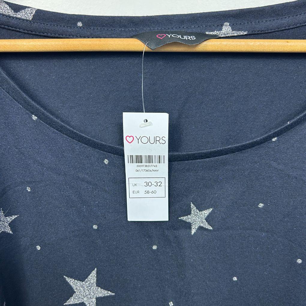 Yours Navy Stars Cotton Top - Size 30+