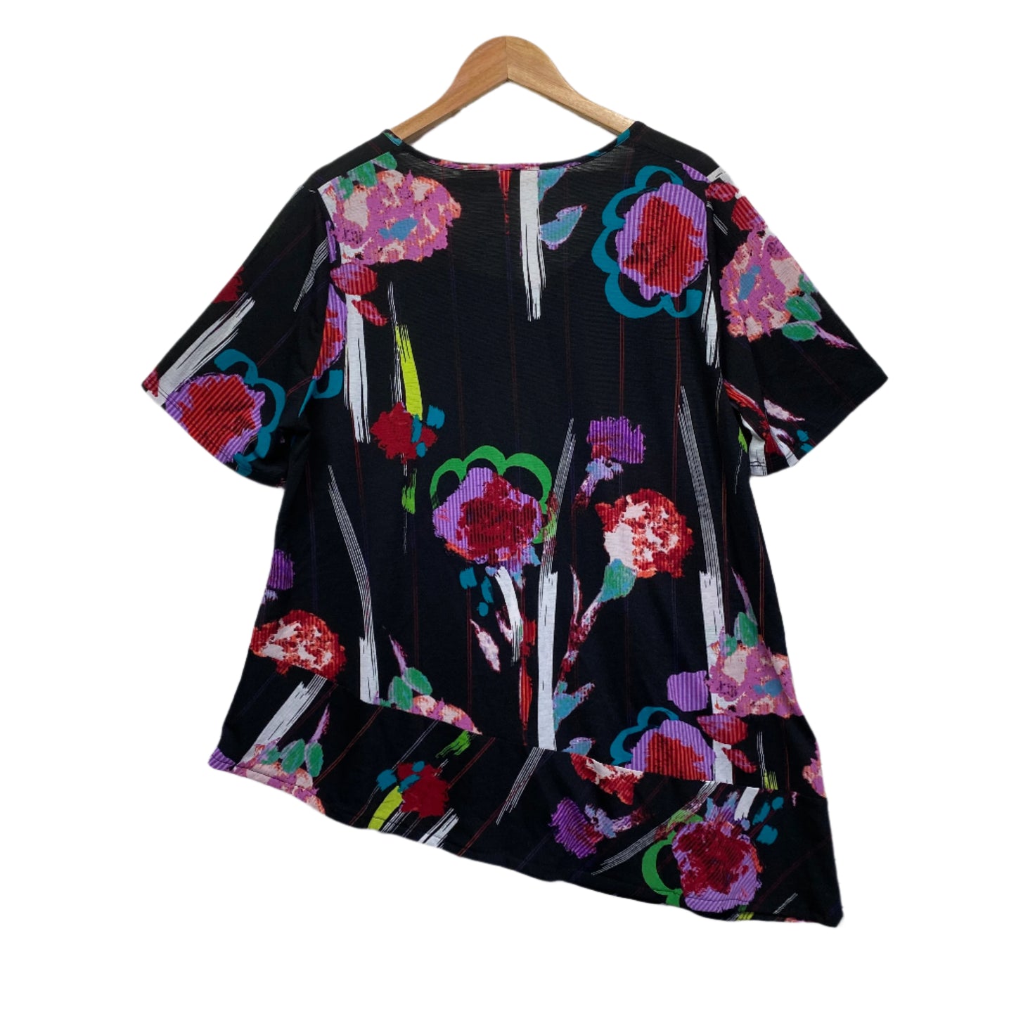 Taking Shape Tunic Top Size 16 18 Black Floral Short Sleeve