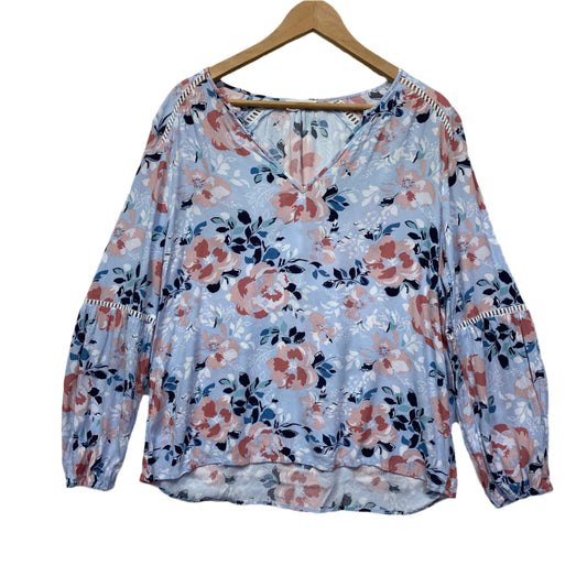 Jag Top Size 14 Blue Floral Long Sleeve Viscose