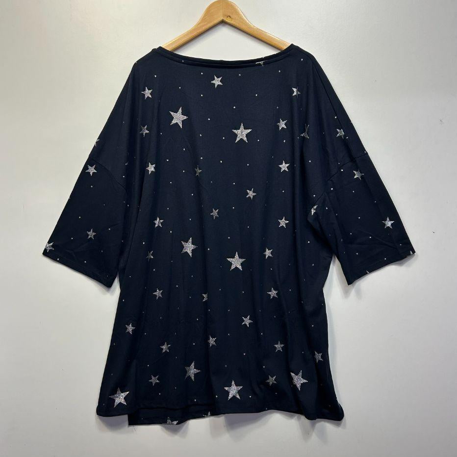 Yours Navy Stars Cotton Top - Size 30+