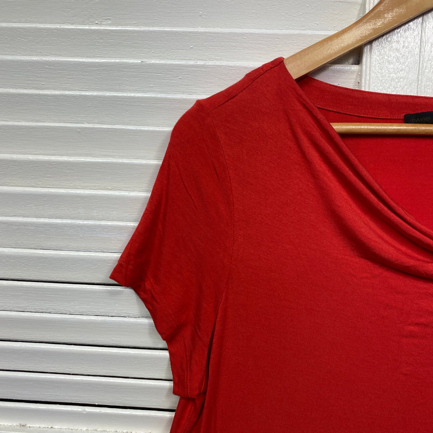 David Lawrence Top Size Large 12 14 Red Short Sleeve Viscose